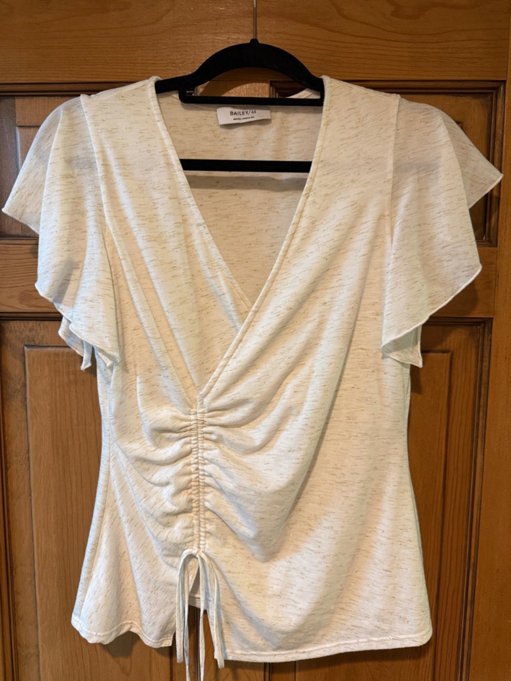 Bailey 44 Cream Ruched V-Neck Short Sleeve Top